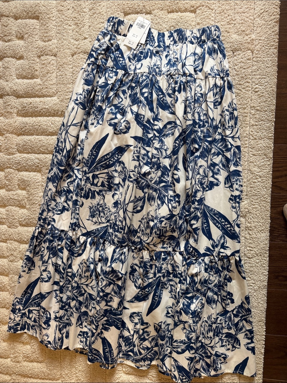 Women's Blue Floral Tiered Maxi Skirt -